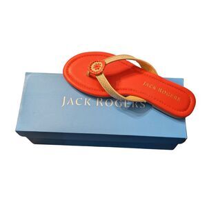 🌴 Jack Rogers Rowan Rattan Flip Flop Sandals Red Size 7.5 NIB